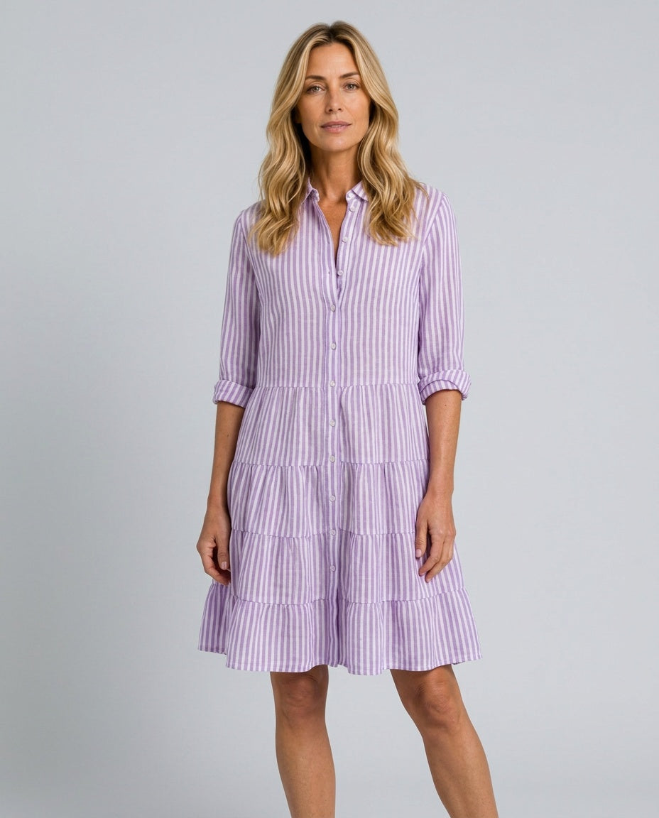 Delphine | Striped Tiered-Hem Midi Dress