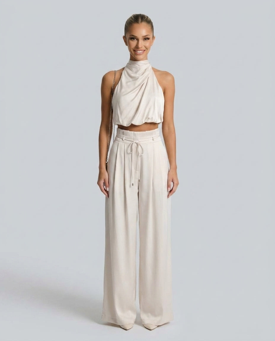 Antonella | Halter Neck & Pleated High Waist Trouser Co-ord Set