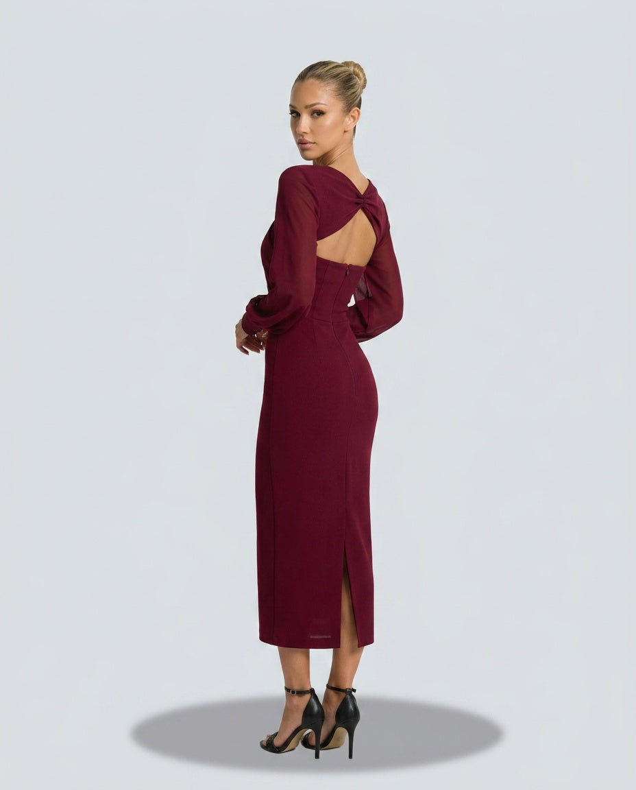Orla | Twist Front Cut-Out Long Sleeve Midi Dress