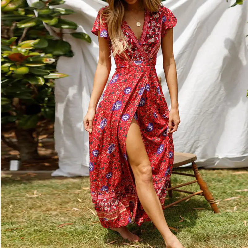 Daniela | Flutter Sleeve Tiered Wrap Maxi Dress