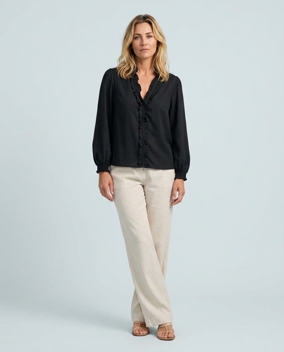 Emerson | Ruffle V-Neck Long Sleeve Blouse