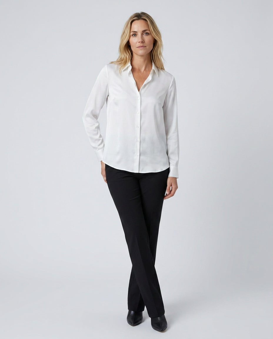 Willa | Long Sleeve Satin-Look Button-Up Top