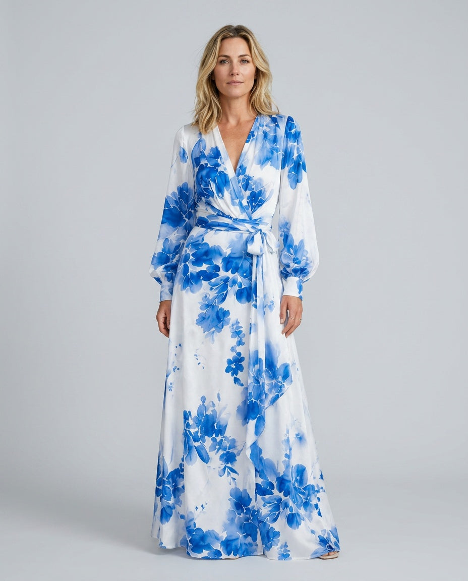 Ivy | Floral Wrap Lantern Sleeve Maxi Dress