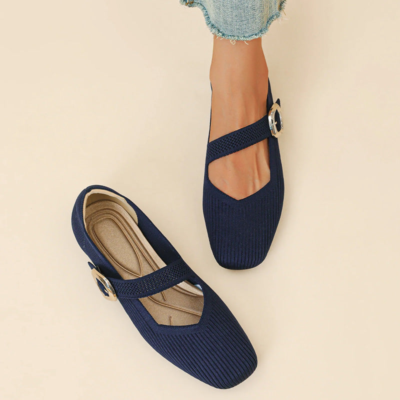 Giselle | Square Toe Knit Mary Jane Flats