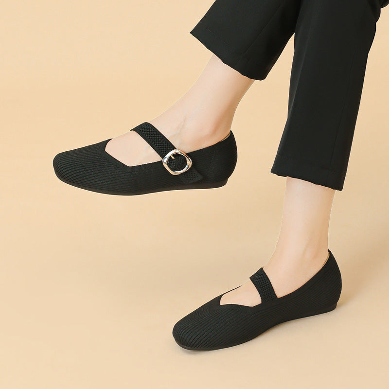 Giselle | Square Toe Knit Mary Jane Flats