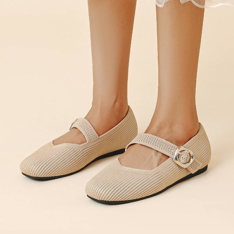 Giselle | Square Toe Knit Mary Jane Flats