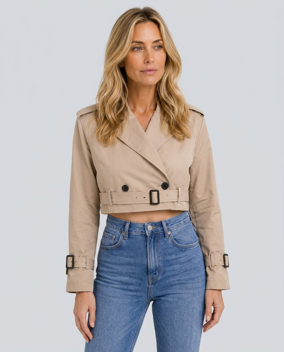 Leona | Cropped Double-Breasted Trench Coat