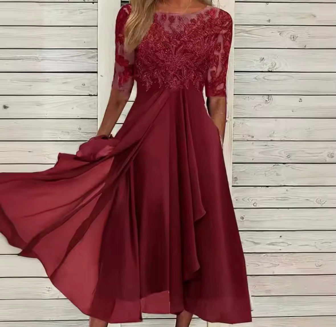 Giselle | Lace-Trim Midi Dress