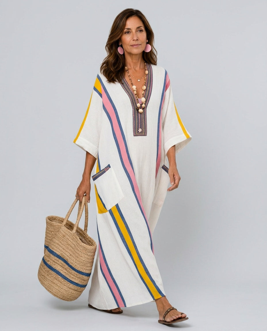 Alba | V-Neck Half Sleeve Pocket Maxi Dress