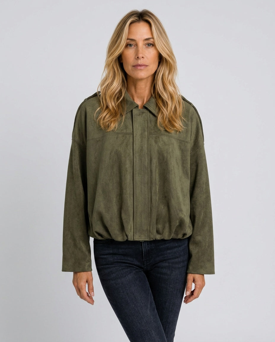 Quinn | Long Sleeve Faux Suede Bomber Jacket