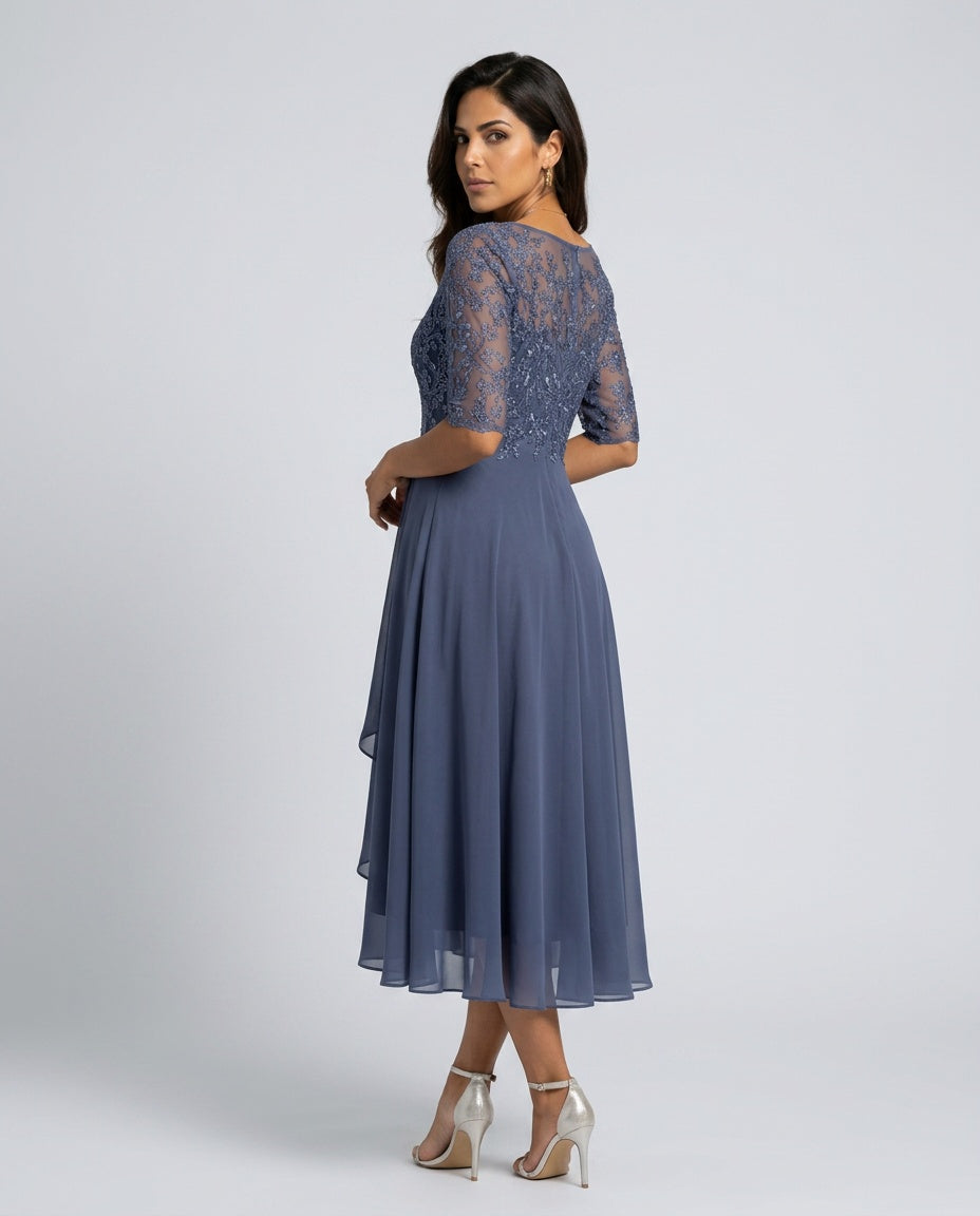 Romy | Lace-Trim Formal Midi Dress