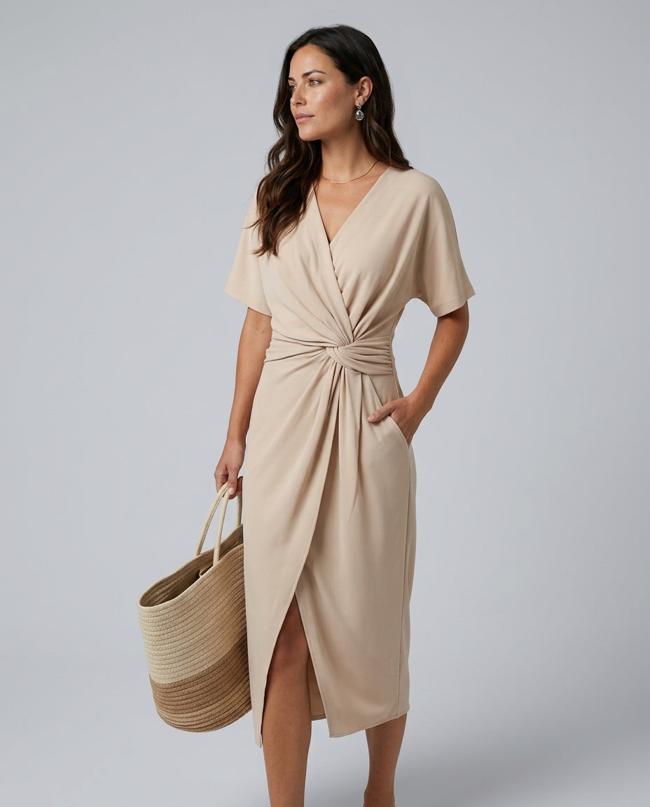 Celeste | Crossover V-Neck Tied Waist Midi Dress
