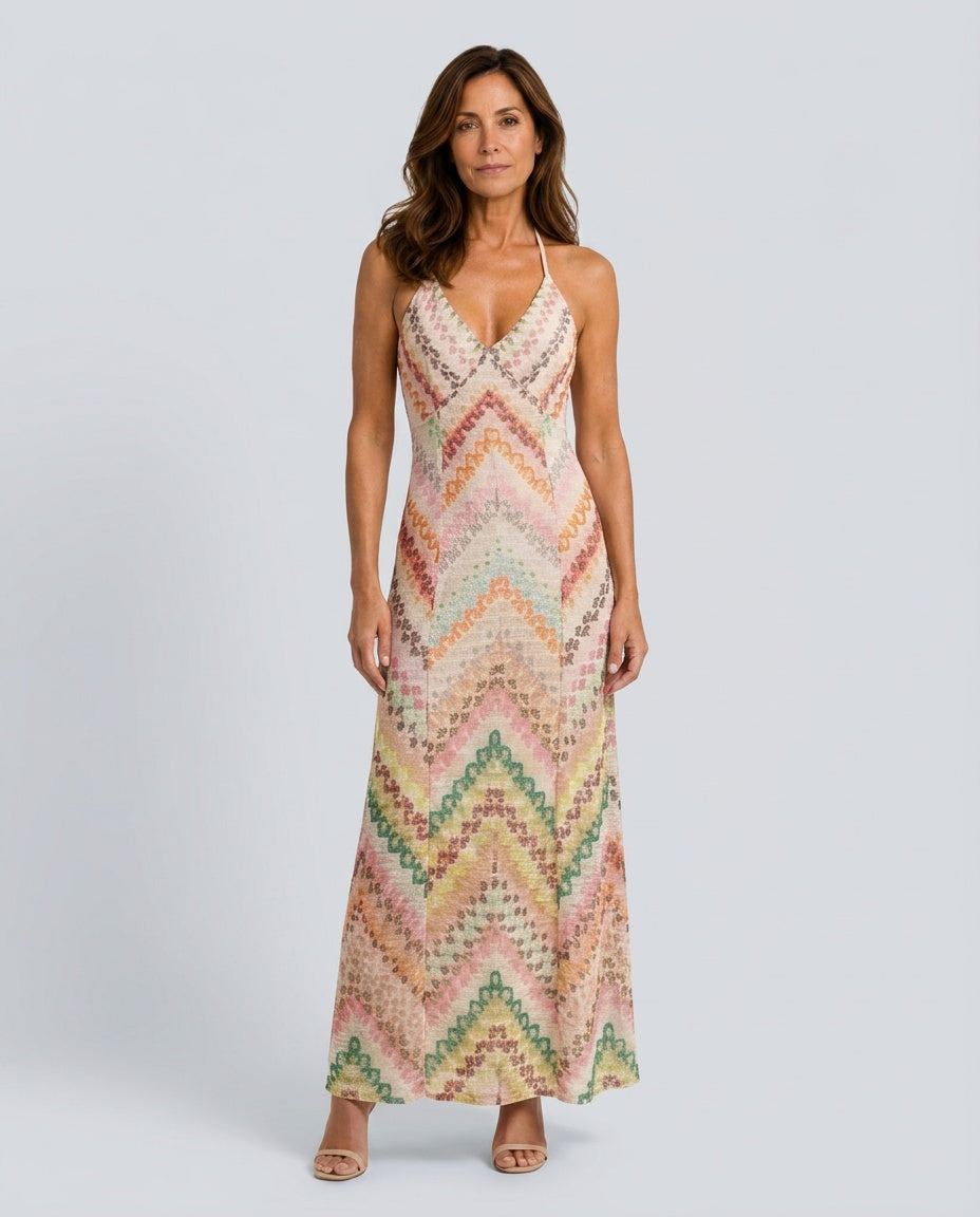 Daniela | Striped Knit Crisscross Back Maxi Dress