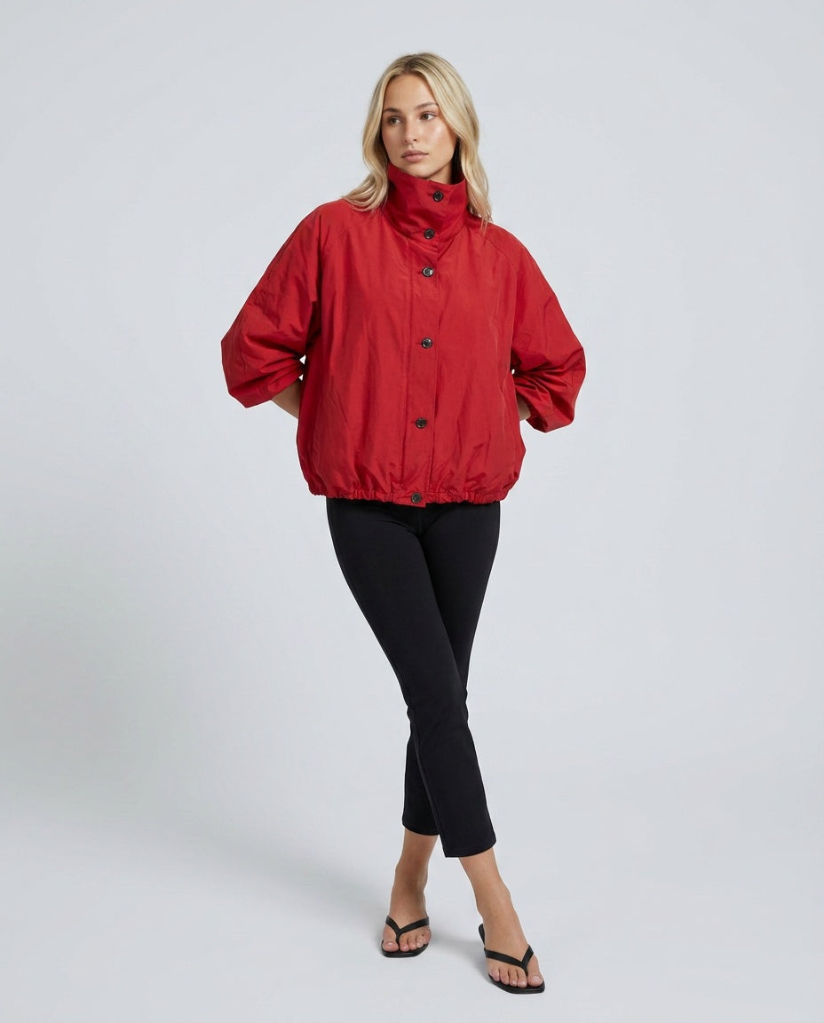 Edda | High Neck Zip Front Puff Sleeve Jacket