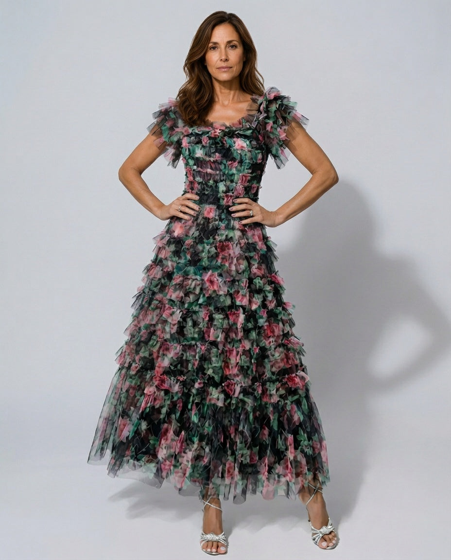Valeria | Floral Print Ruffle Maxi Dress