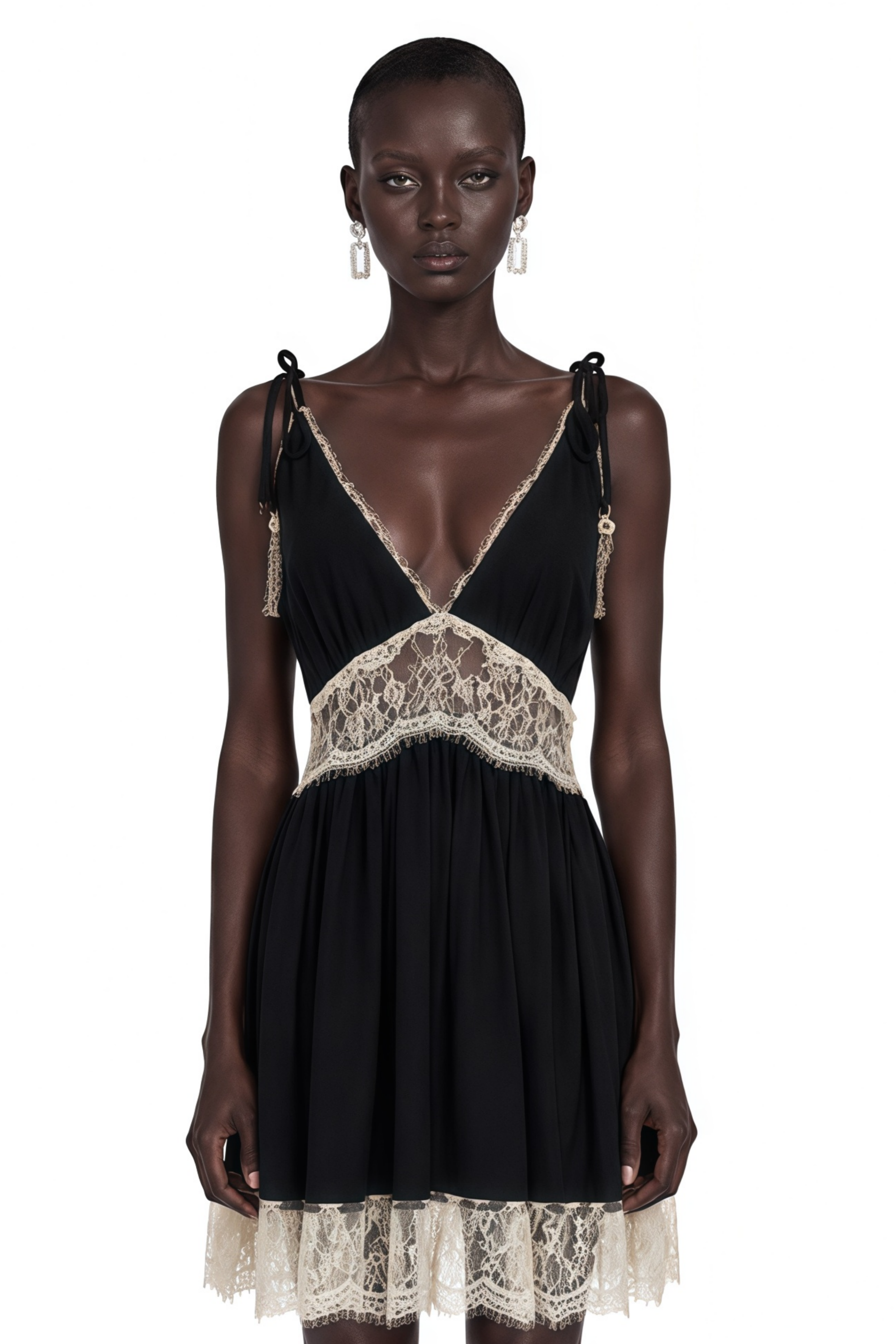 Xenia | Lace Panel Plunge Neck Mini Dress