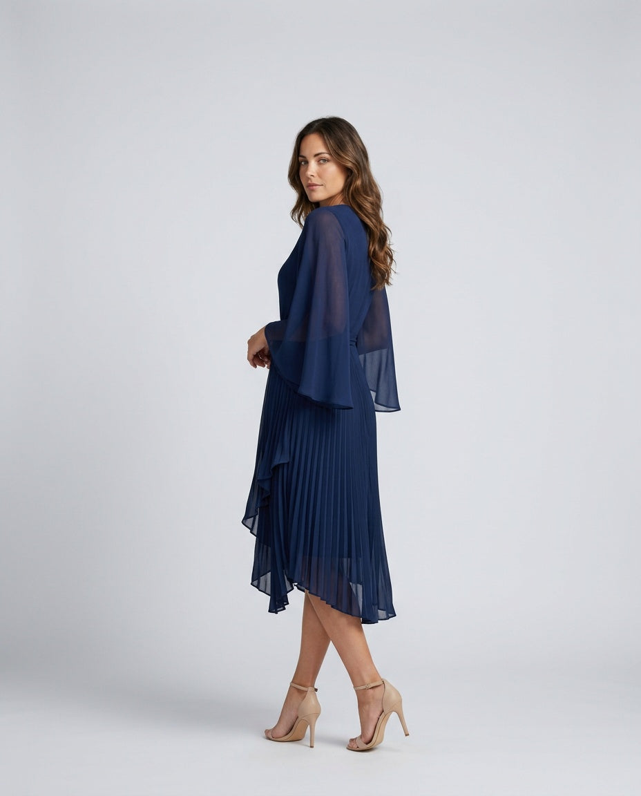 Seraphina | Layered Sleeve Drape Waist Midi Dress