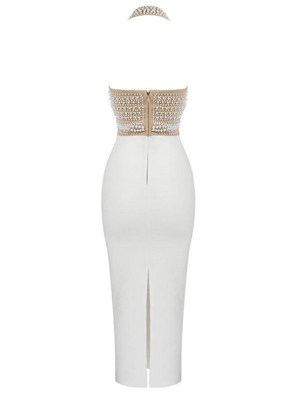 Valeria | Halter Neck Pearl Detail Bandage Dress