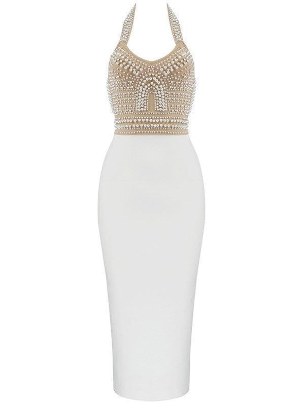 Valeria | Halter Neck Pearl Detail Bandage Dress