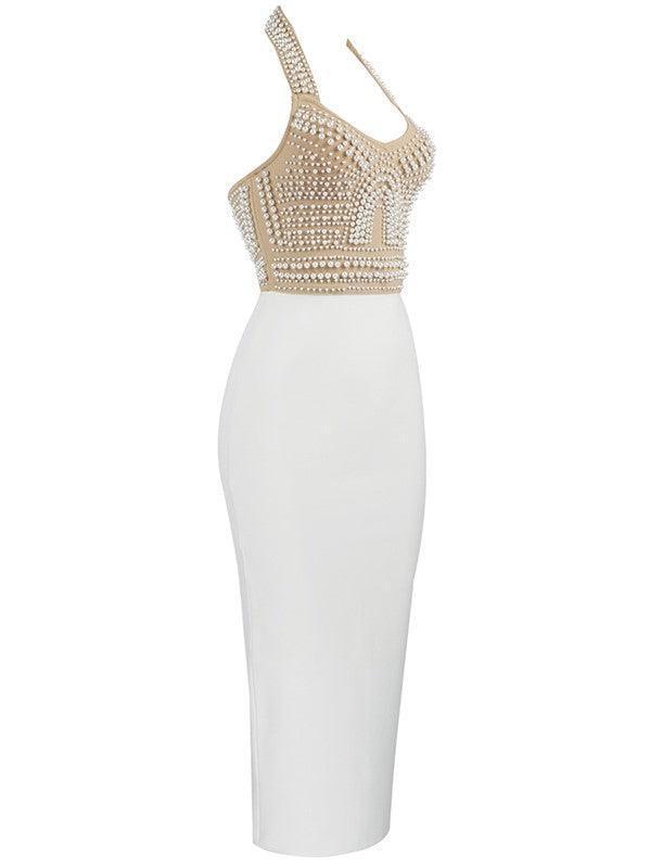 Valeria | Halter Neck Pearl Detail Bandage Dress