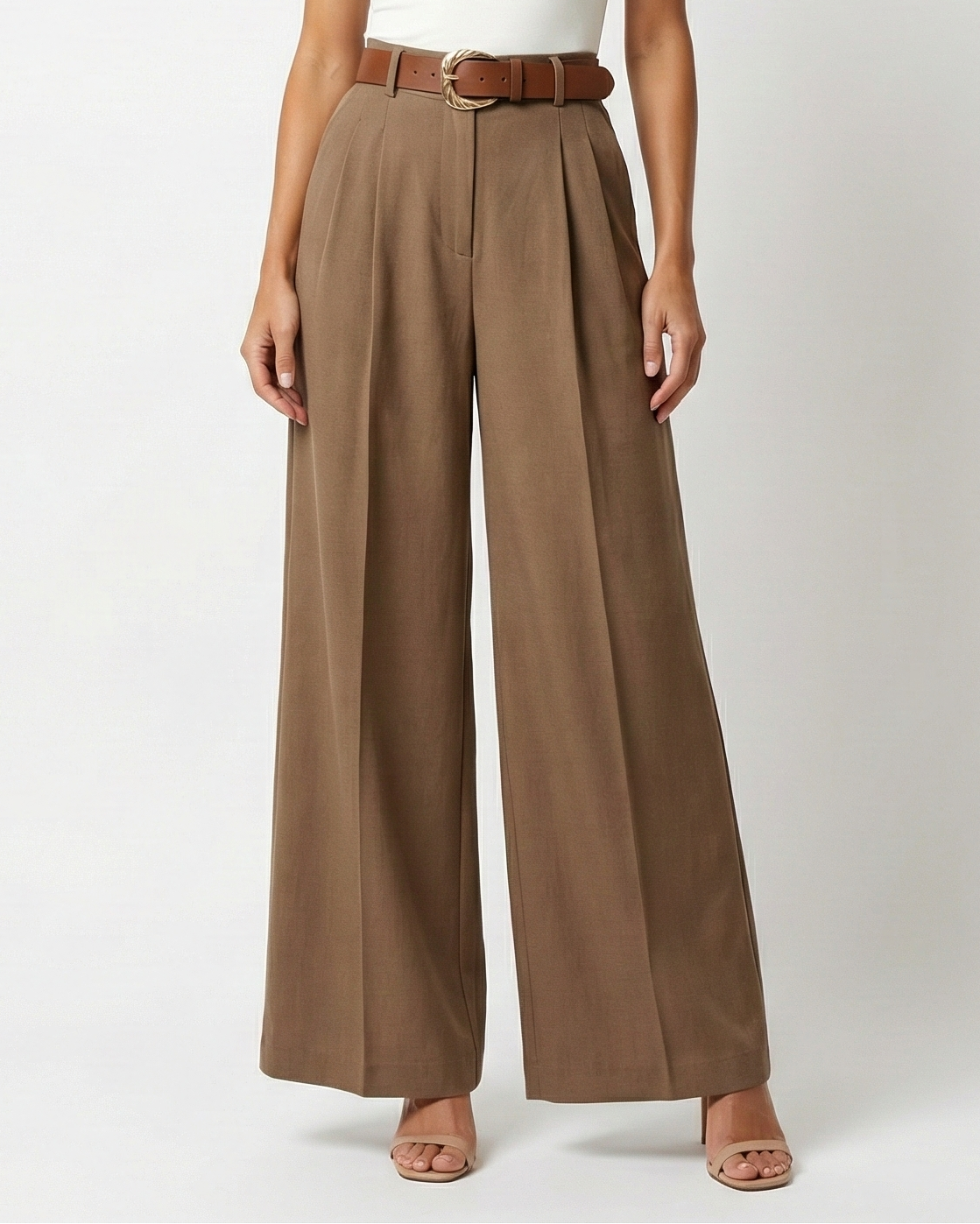 Ottoline | High Waist Pleated Wide-Leg Trousers with Detachable Sash Belt