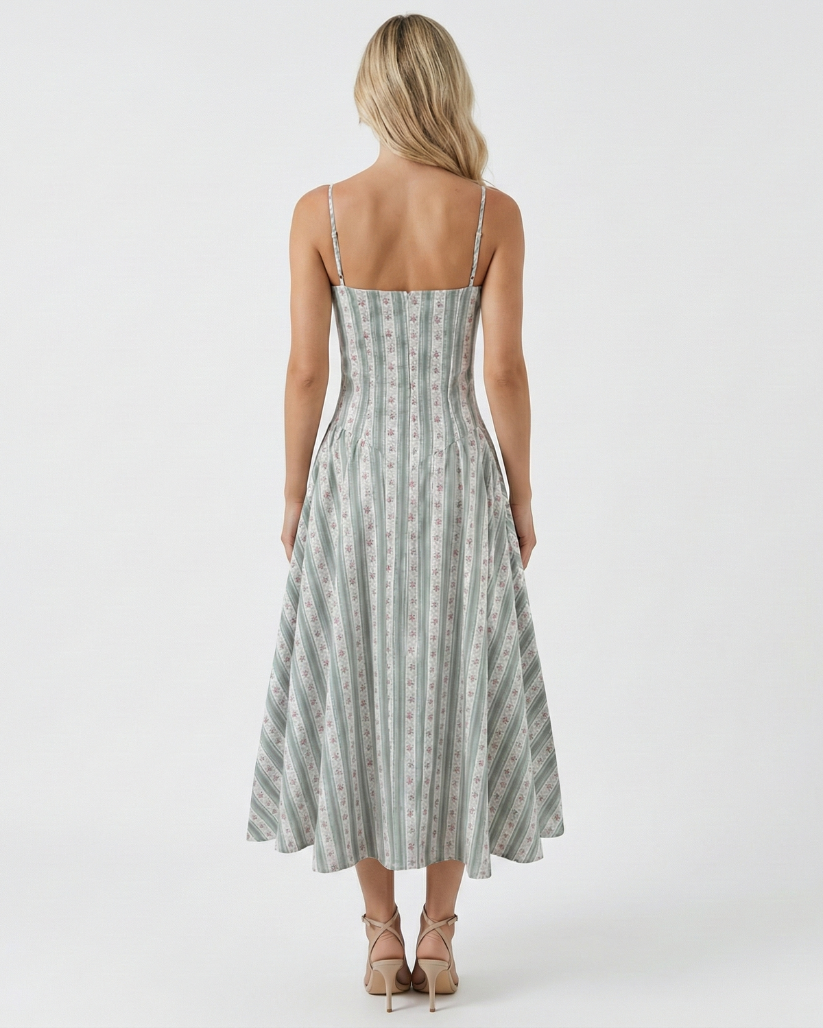 Skylar | Striped Floral Drop Waist Midi Dress