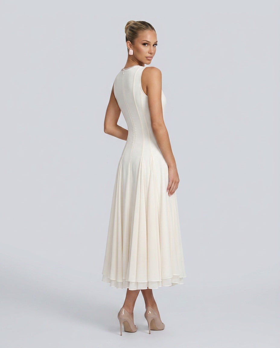 Dilek | Sleeveless Pleated A-Line Maxi Dress