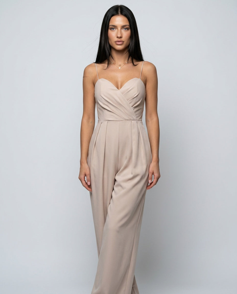 Esme | Wrap Front Satin-Look Wide Leg Jumpsuit