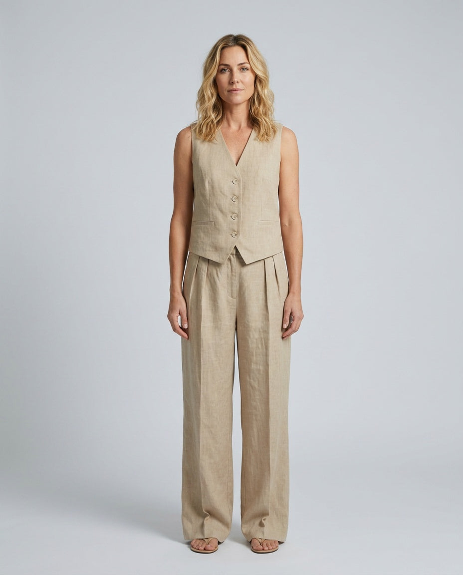 Orla | Sleeveless Linen-Blend Vest & Trousers Co-ord Set