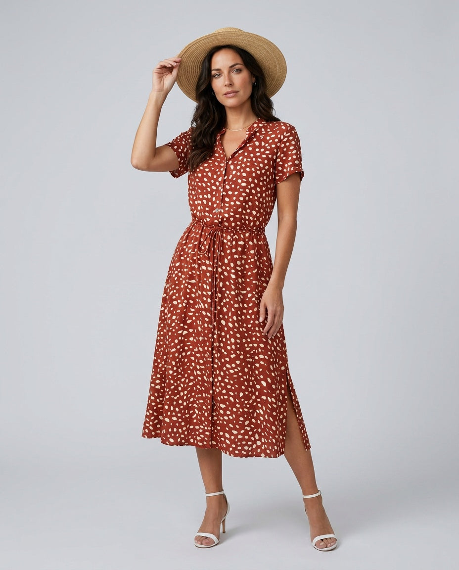 Fernanda | Printed Button-Front Belted Midi Dress