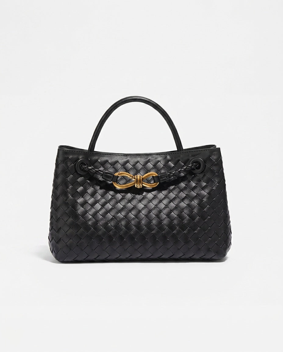 Compact Woven Vegan Leather Handbag
