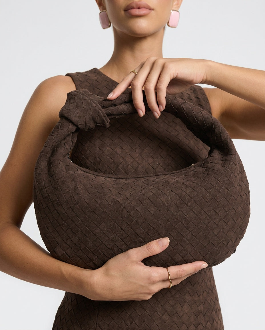 Woven Vegan Suede Knot Detail Bag