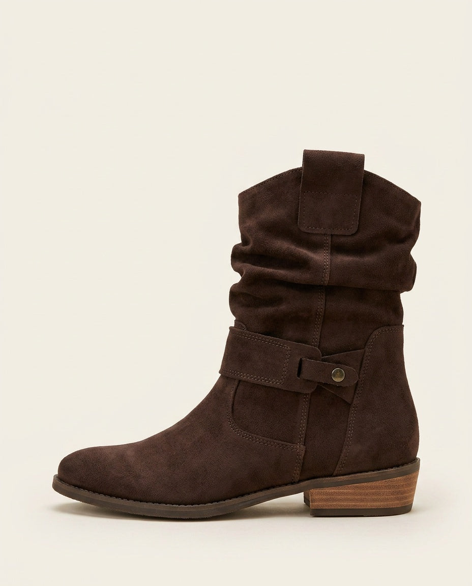 Frankie | Slouchy Suede-Look Western Ankle Boots
