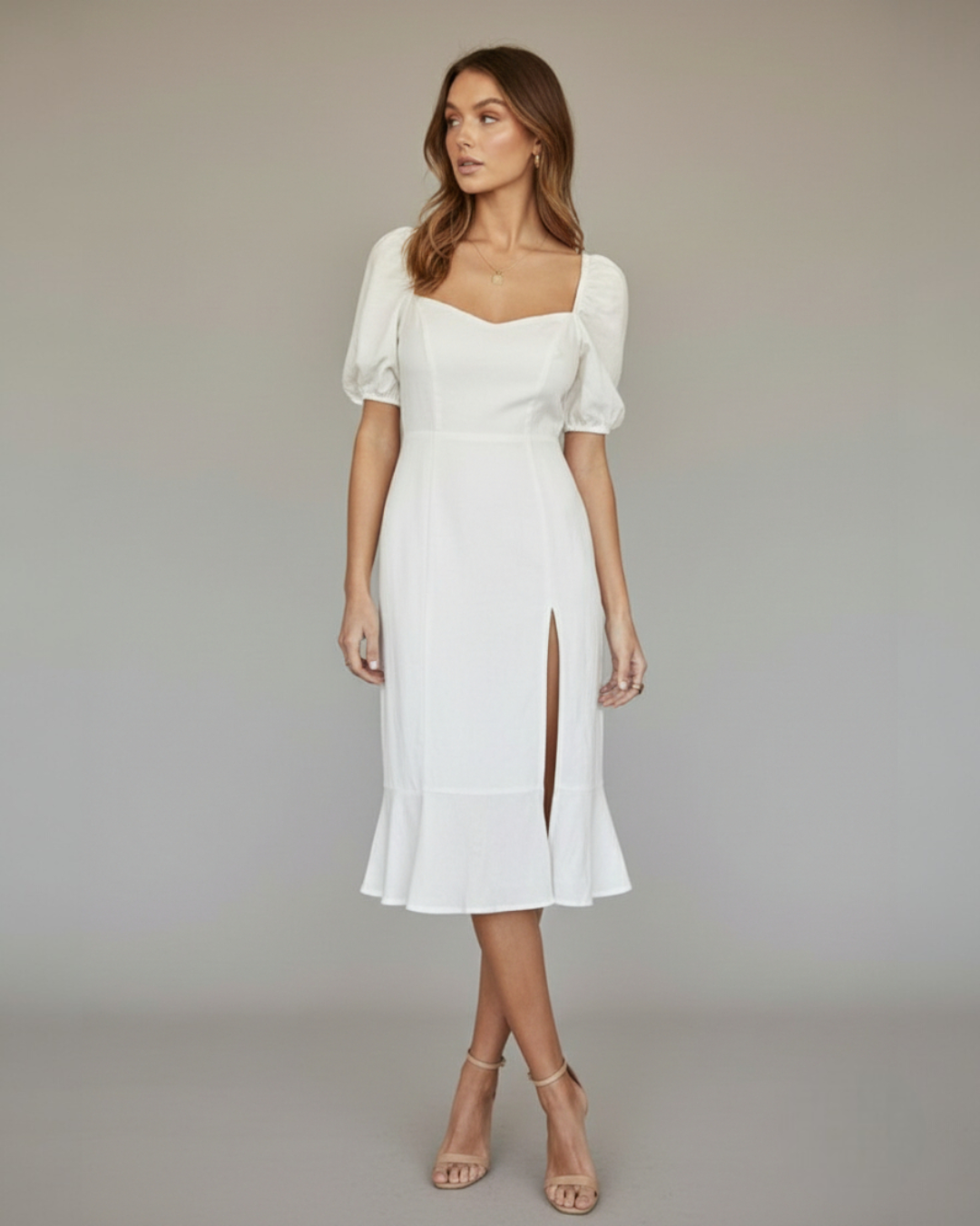 Jenna | Midi Dress with Puff Sleeves