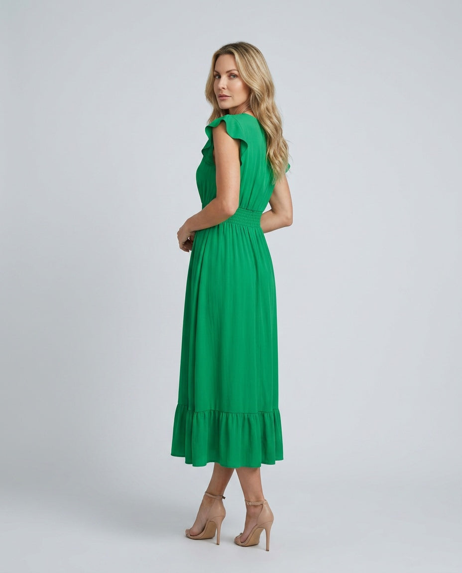 Clove | Ruffle Sleeve Smocked Waist Midi Dress
