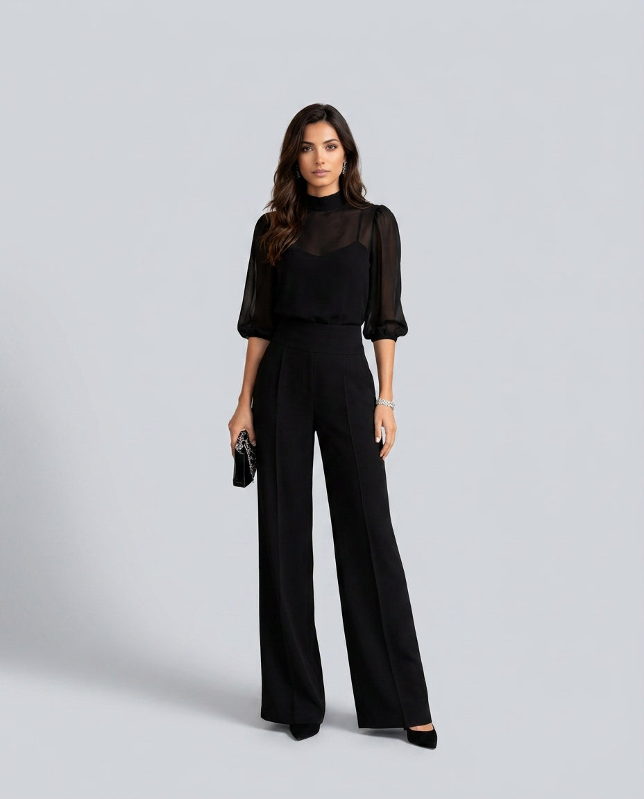 Billie | Sheer Camisole Wide Leg Three-Piece Set