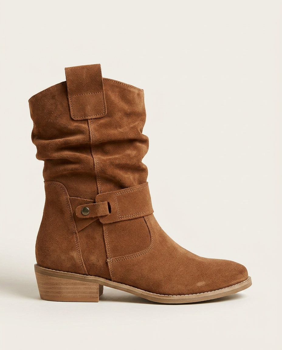 Frankie | Slouchy Suede-Look Western Ankle Boots