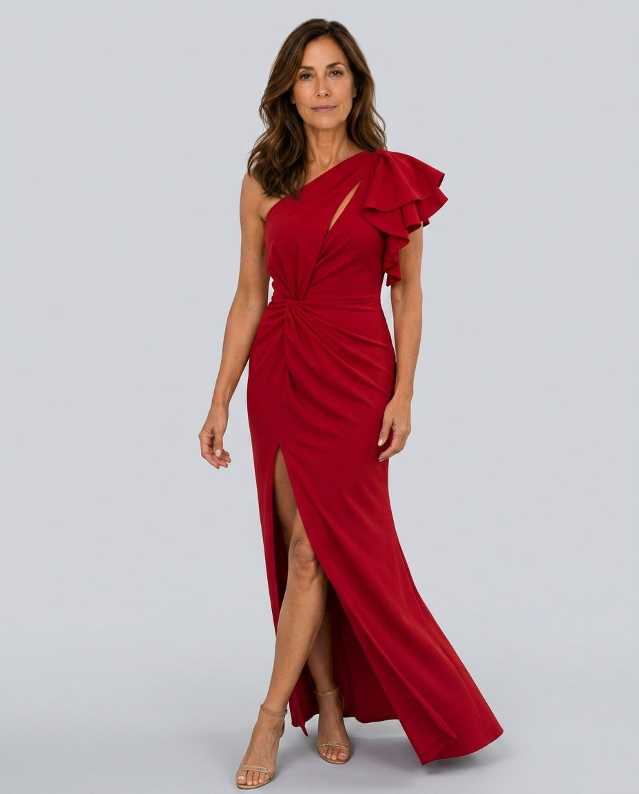 Mariana | One-Shoulder Draped Bodice Midi Dress