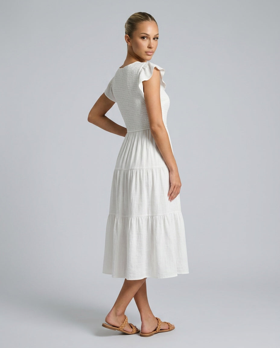 Camila | Flutter Sleeve Flowy A-Line Midi Dress