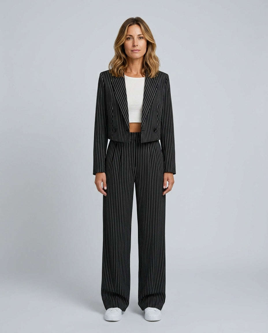 Una | Pinstripe Tailored Blazer & Wide-Leg Trouser Co-ord Set