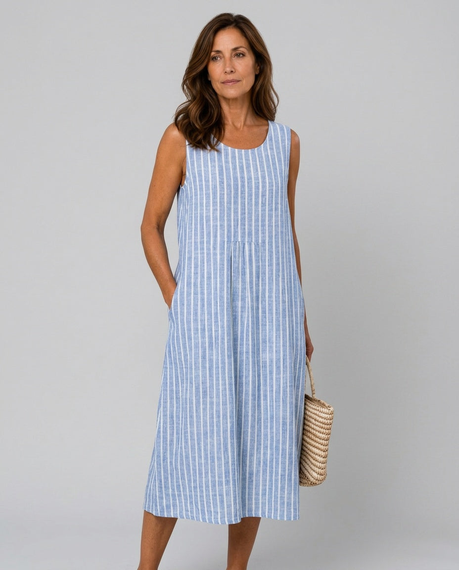 Sienna | Check Print Linen-Blend Midi Dress