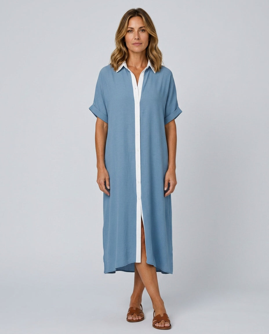 Ines | Flowy Button-Up Shirt Midi Dress