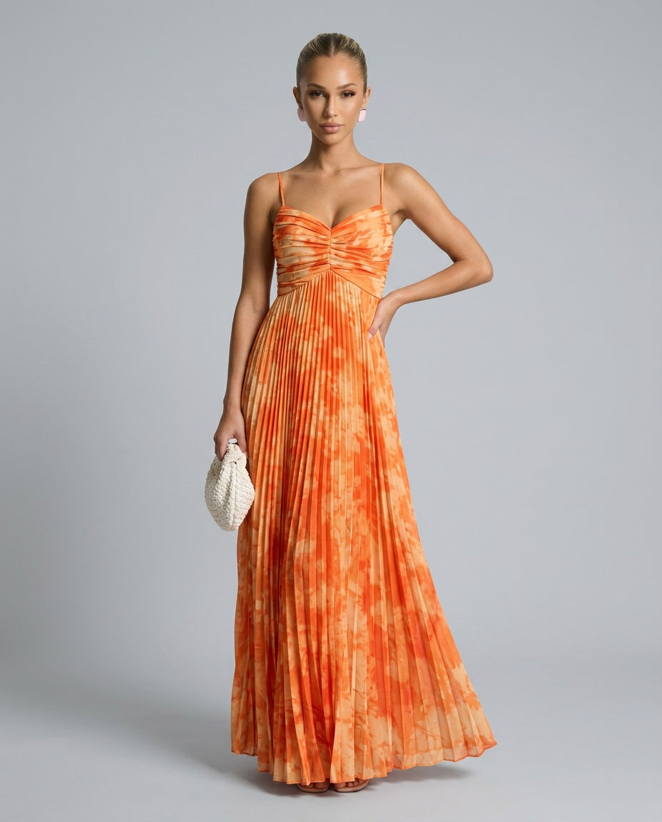 Paloma | Sweetheart Pleated Tie-Dye Maxi Dress