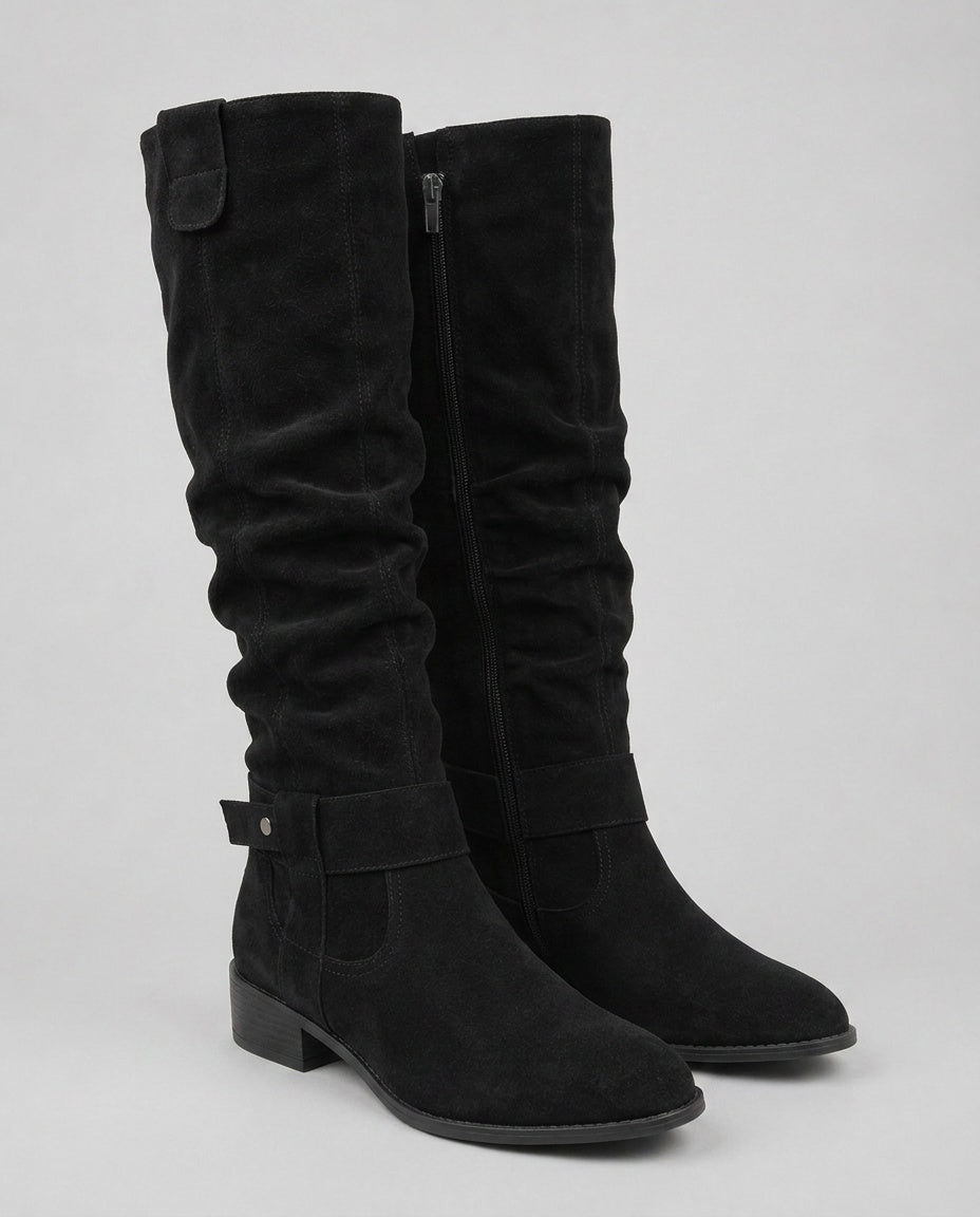 Kova | Suede Knee-High Low Heel Boots