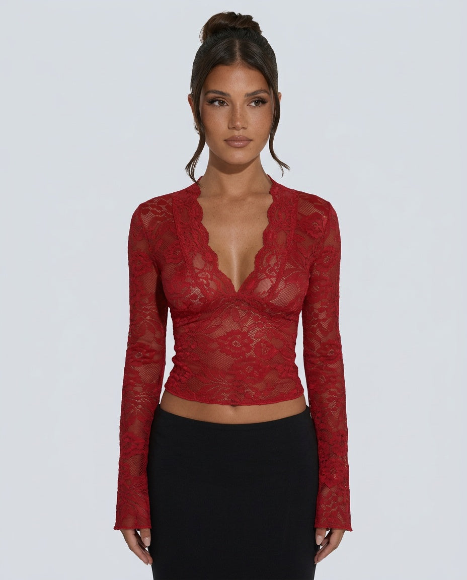Sawyer | Long Sleeve Lace Cut-Out Top