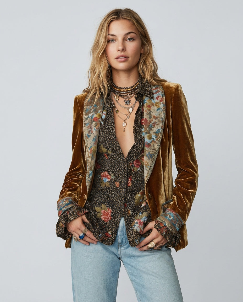 Ottilie | Floral Patchwork Long Sleeve Blazer