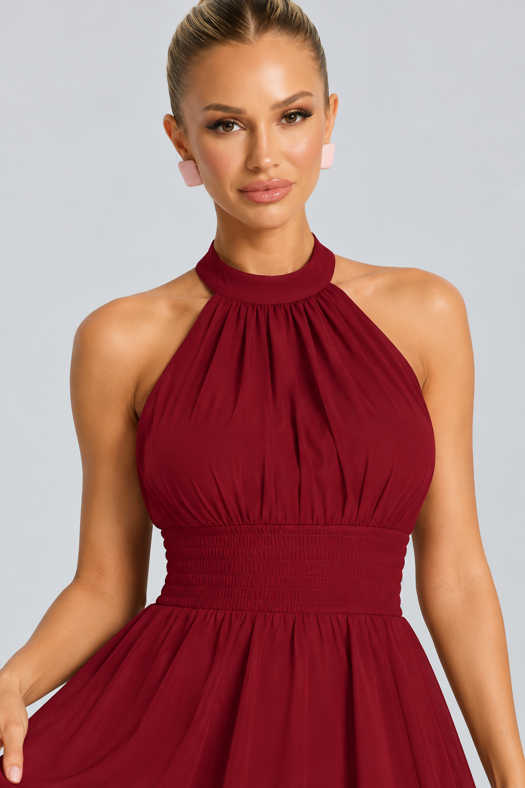 Ann | Halter Neck Mini Dress with Layered Ruffle Skirt