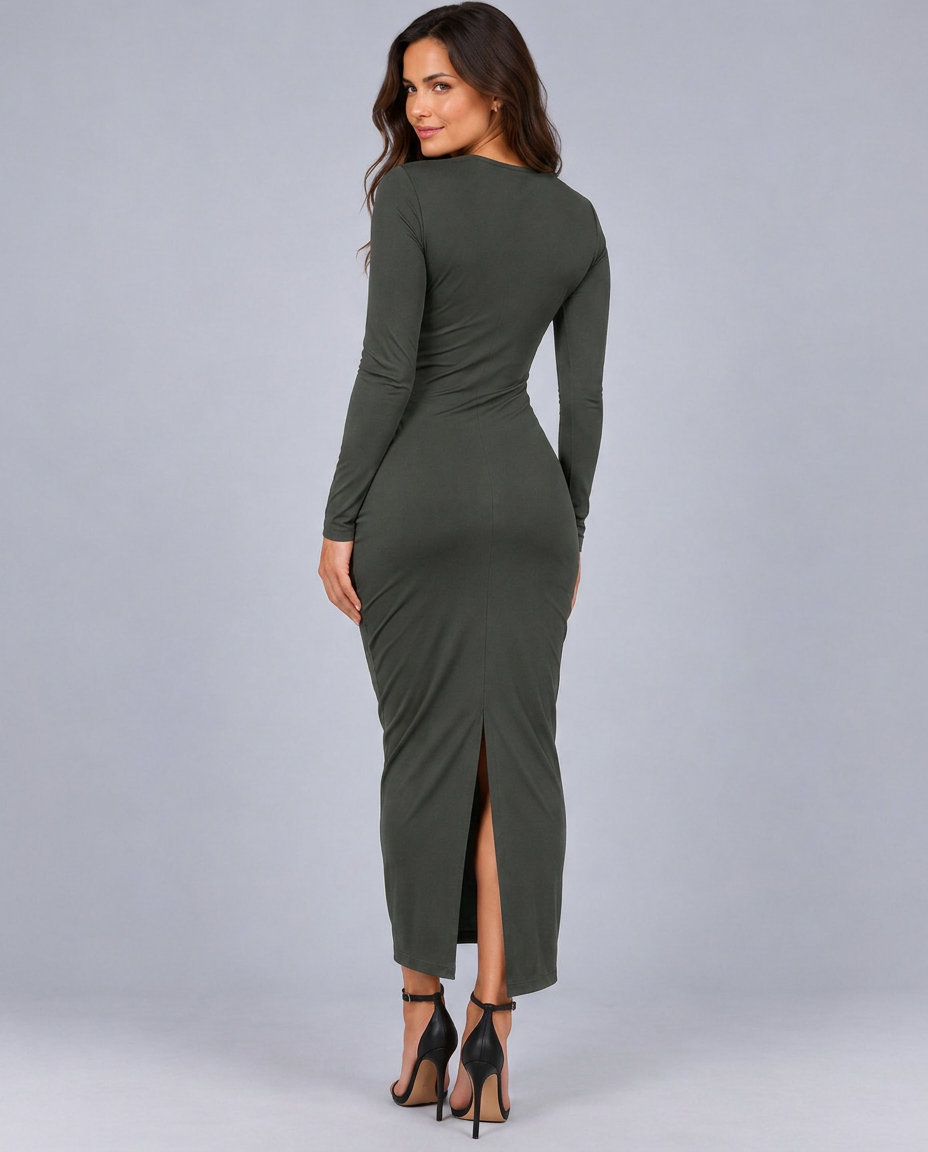 Alexis | Long Sleeve Midi Dress with Ruched Waist
