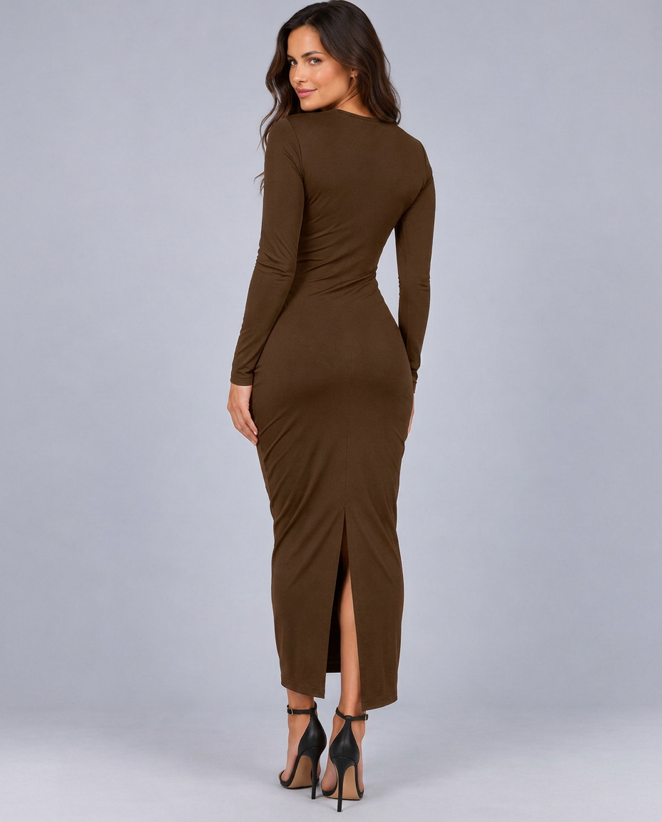 Alexis | Long Sleeve Midi Dress with Ruched Waist