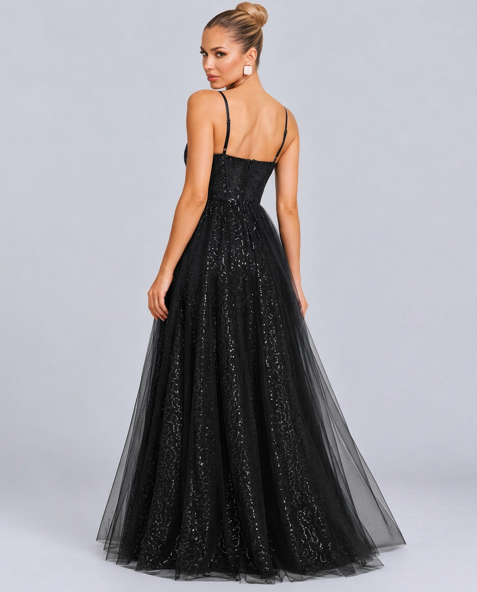 Karla | Sequin Maxi Prom Dress with Spaghetti Straps